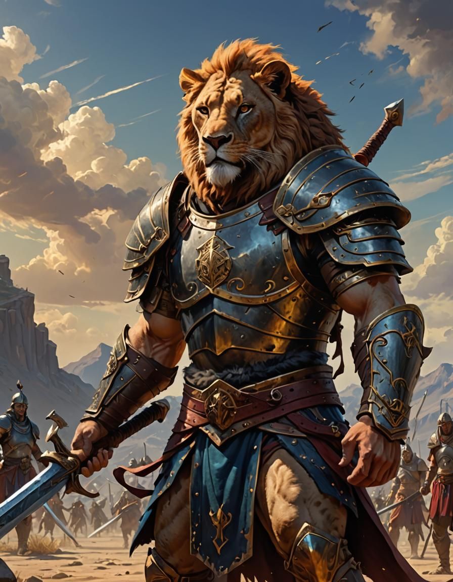 Lionfolk Gladiator Portrait in High Fantasy Style
