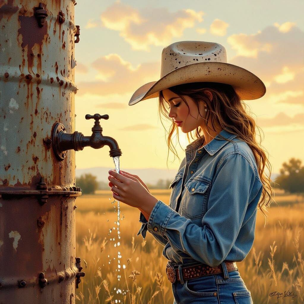 Cowgirl Hydration: Rustic Americana in Golden Light