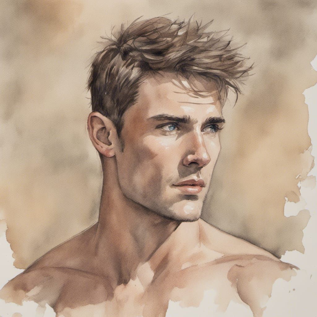 Athletic Man on Beach in Hyperrealistic Style