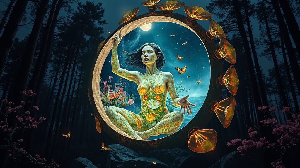 1970s Sculptor Amidst Abstract Creation, Surreal Bio-Art