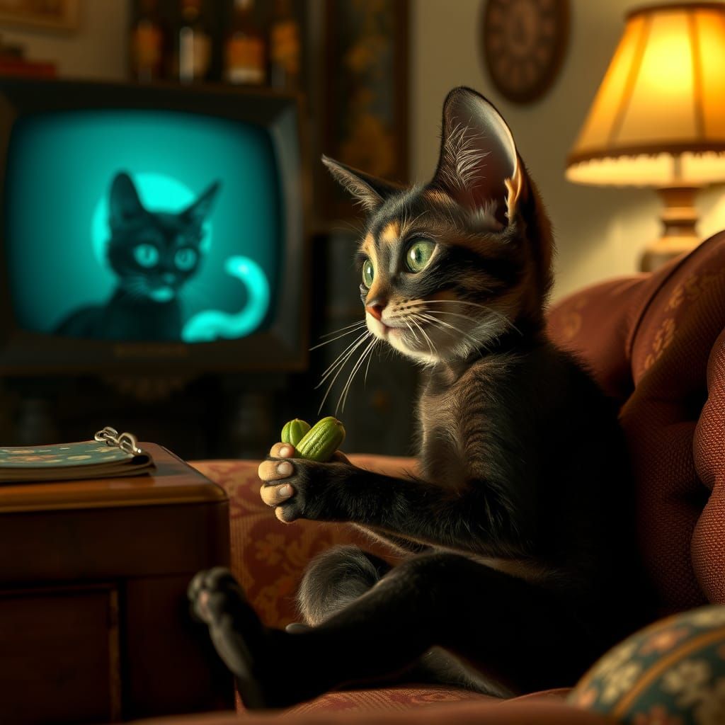 Vintage Photo of Child with Pickles and TV