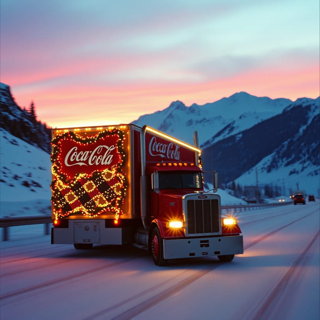 Vintage Coca Cola Semi-Truck Rides Christmas Mountain Pass i...