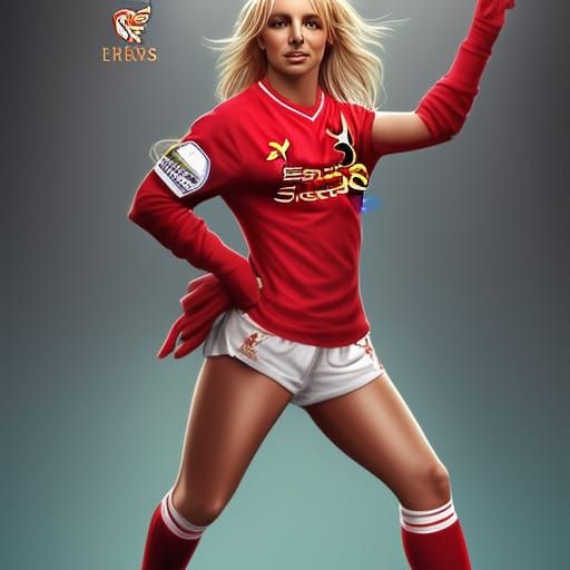 Britney Spears as Liverpool Footballer: Hyperdetailed Portra...