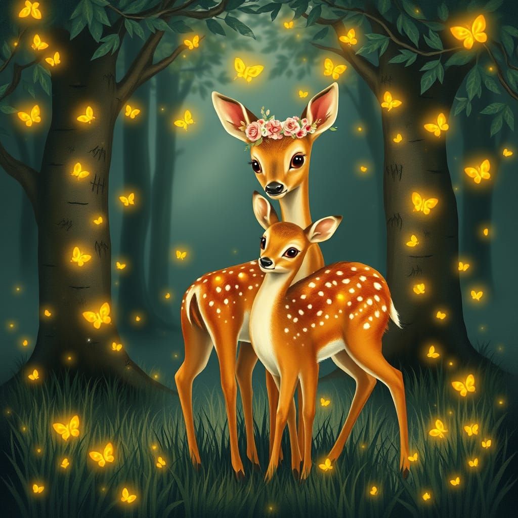 Magical Deer Family in Enchanted Forest