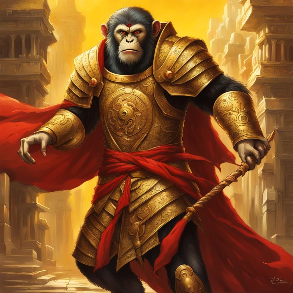 Mythical Monkey Hero in Golden Armor, 3D Render