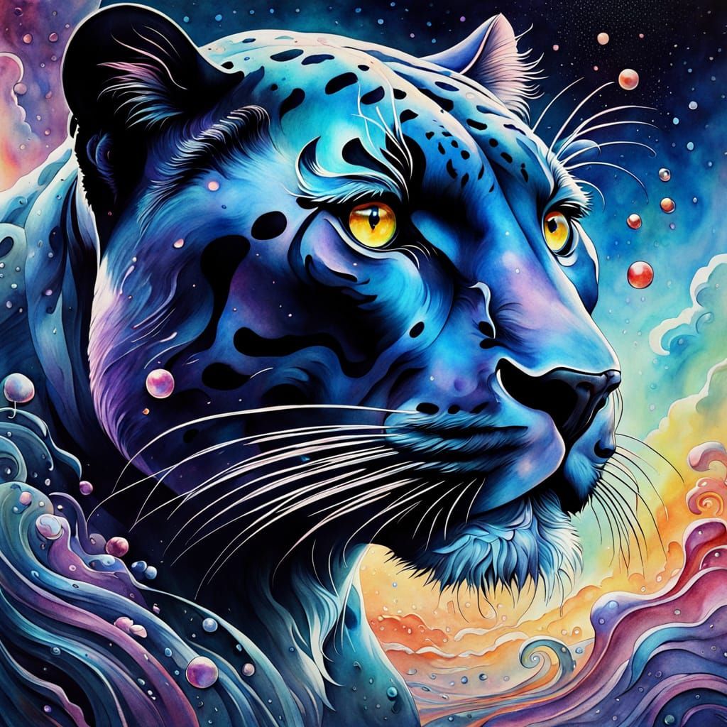 Ethereal Panther in Iridescent Cosmic Watercolor