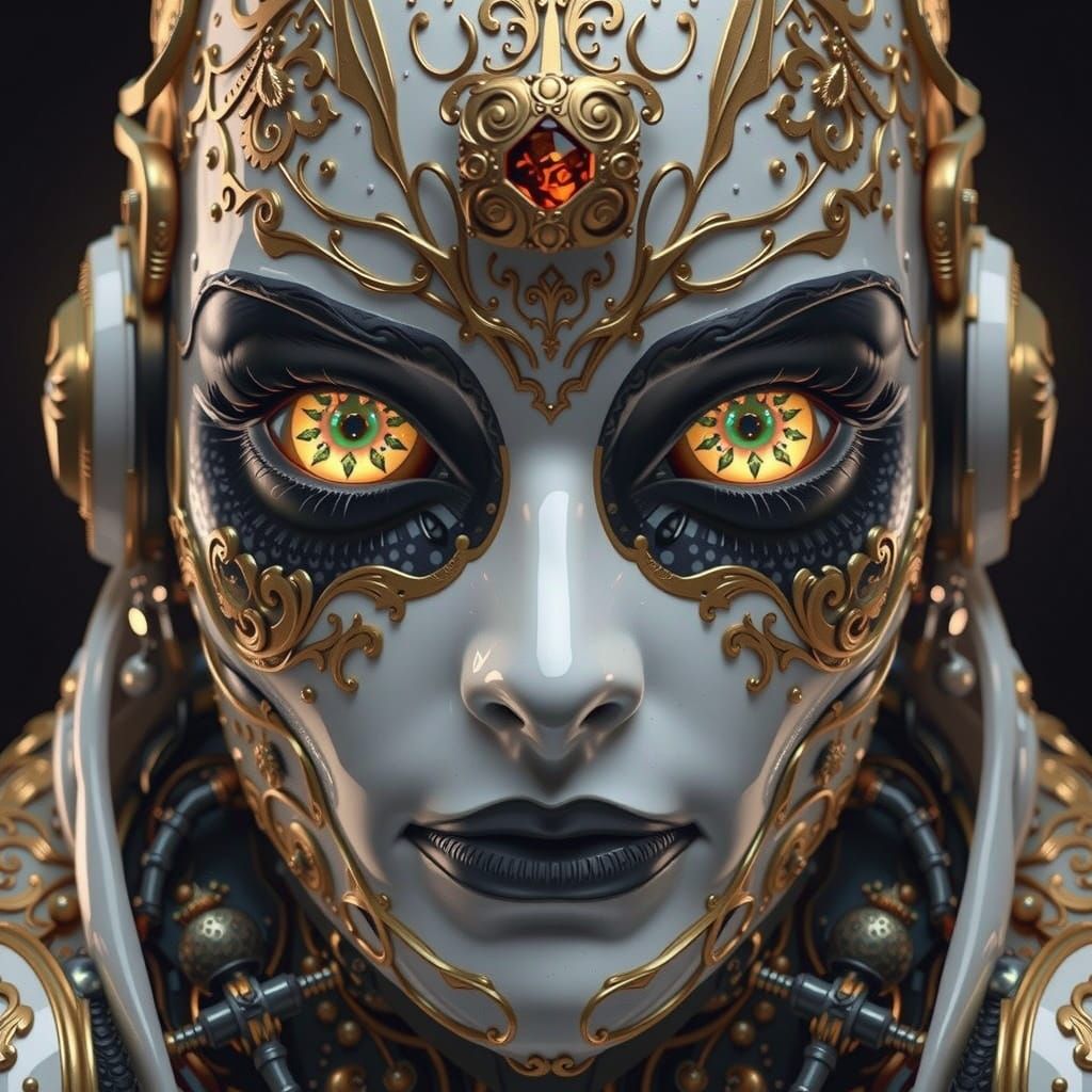 Ethereal Porcelain Robot with Glowing Eyes