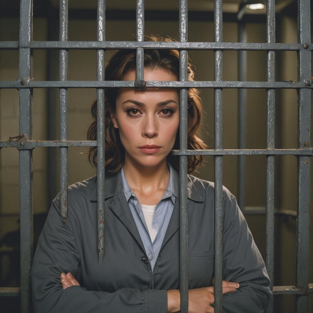Dramatic Cinematic Film Still of Woman Behind Bars