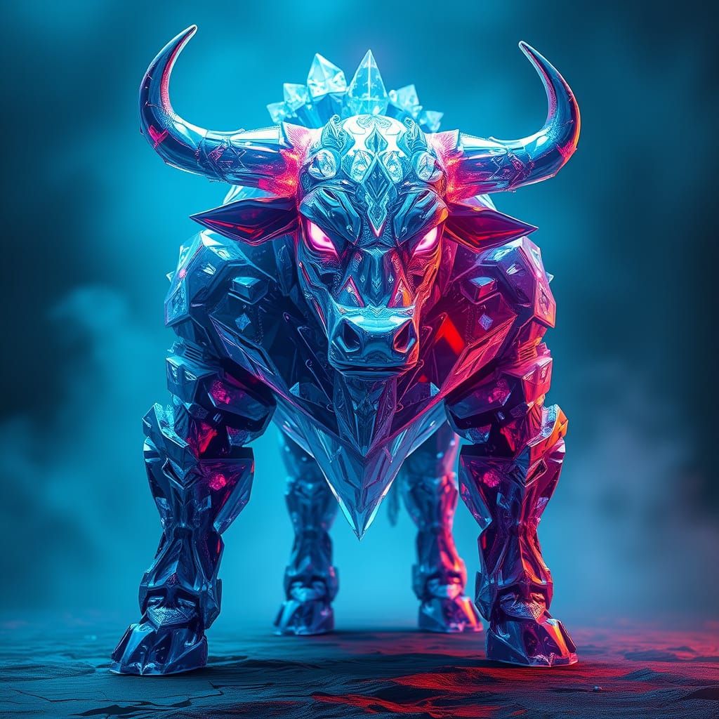 Crystalline Bull Man in Futuristic Detailing