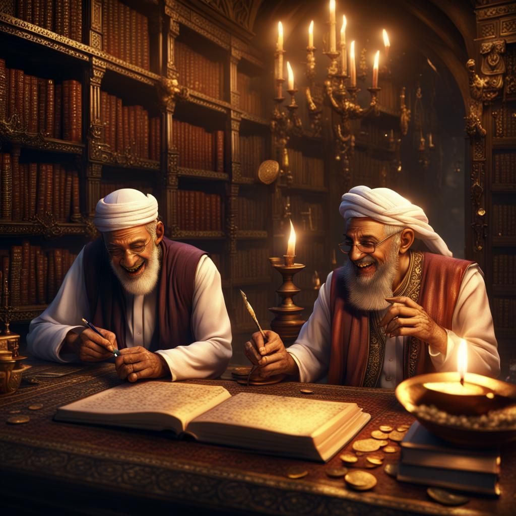 Arabic Men Writing Book by Candlelight