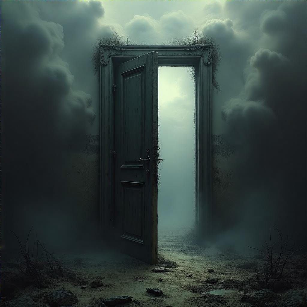 Surreal Doorway in Eerie Atmosphere