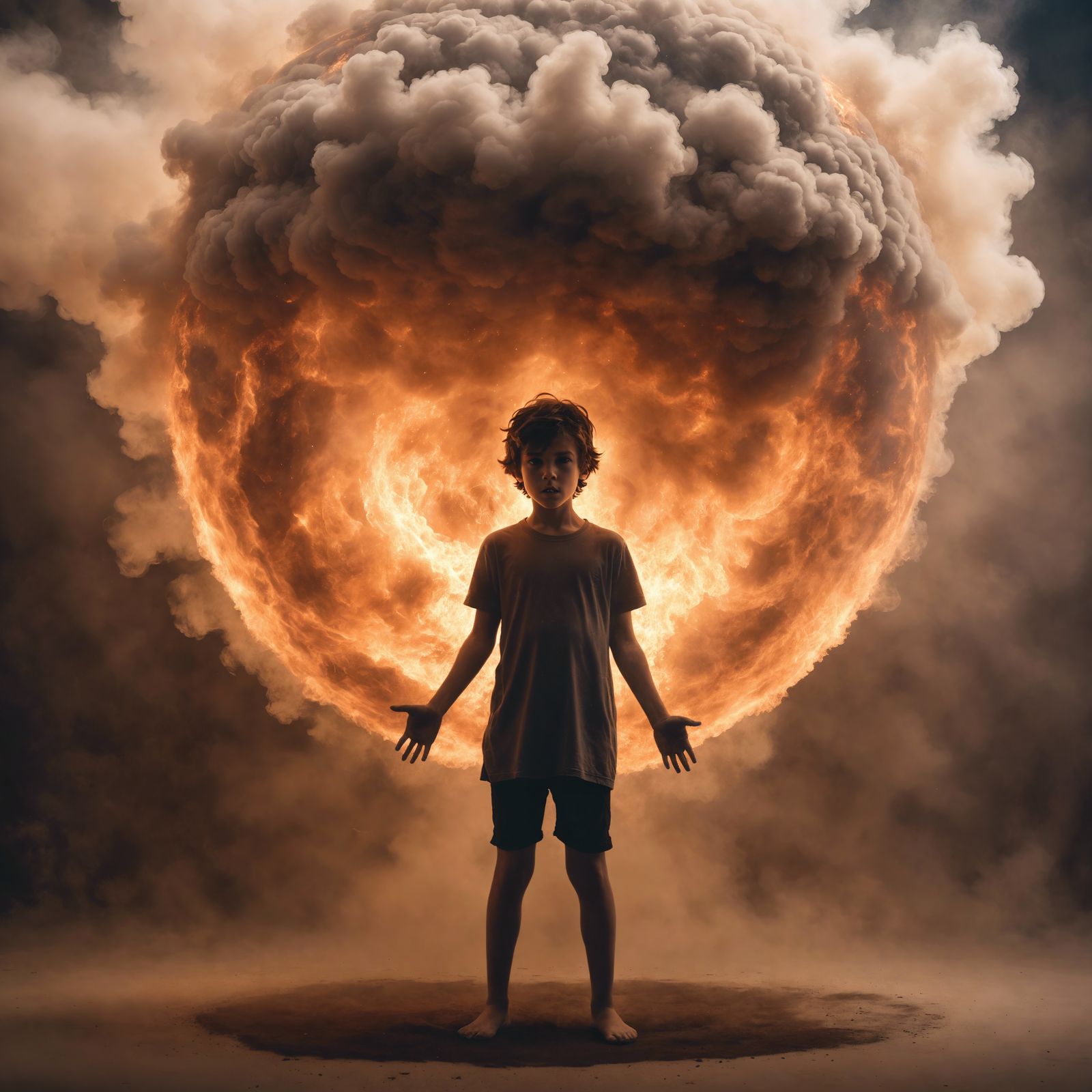 Boy Levitating in Sphere of Magical Smoke
