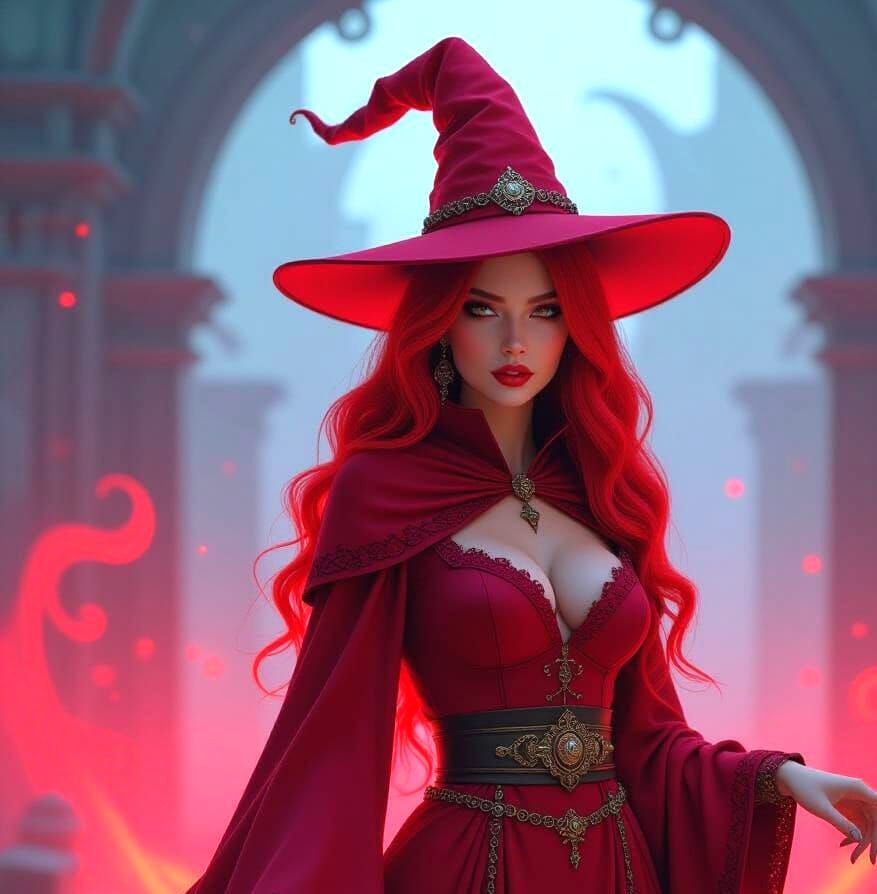 Surreal 3D Mystic Redhead Witch in Hat