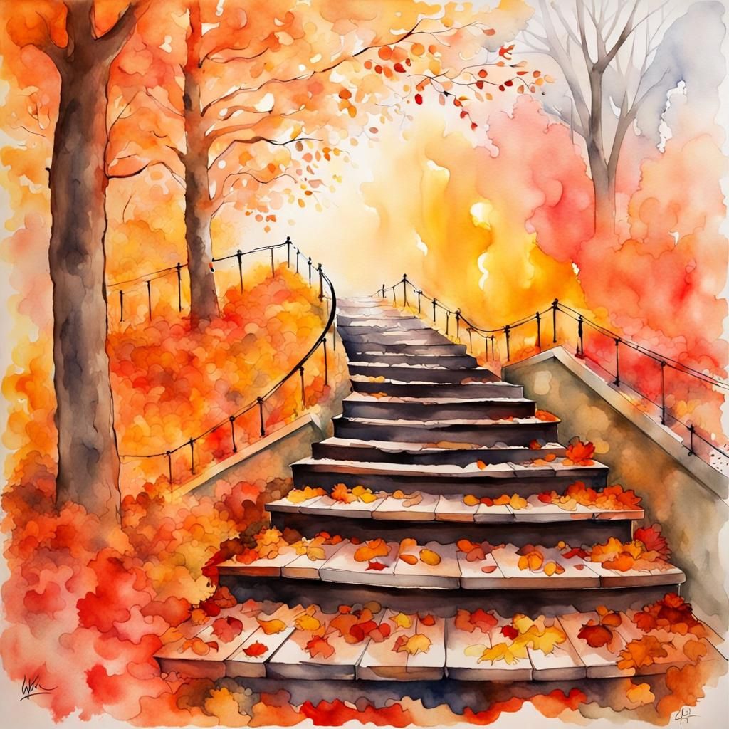 Stairs to Heaven: Watercolor Impressionist Masterpiece