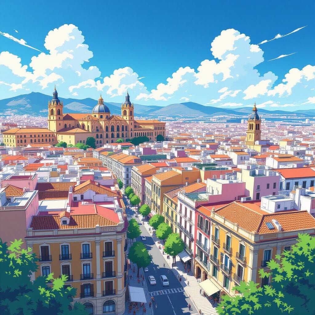 Historical Malaga Cityscape in Manga Scan Style