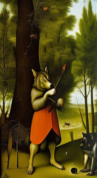 Werewolf in Forest, Hieronymus Bosch Style