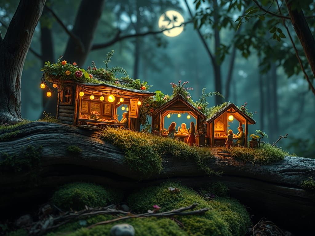 Fairy-Folk Night Market Under Moonlight