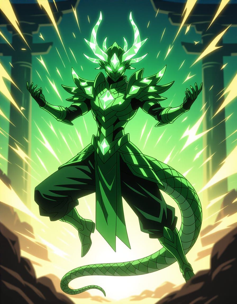 Serpentine Warrior Sliver in Emerald Armor, Shōnen Anime Sty...