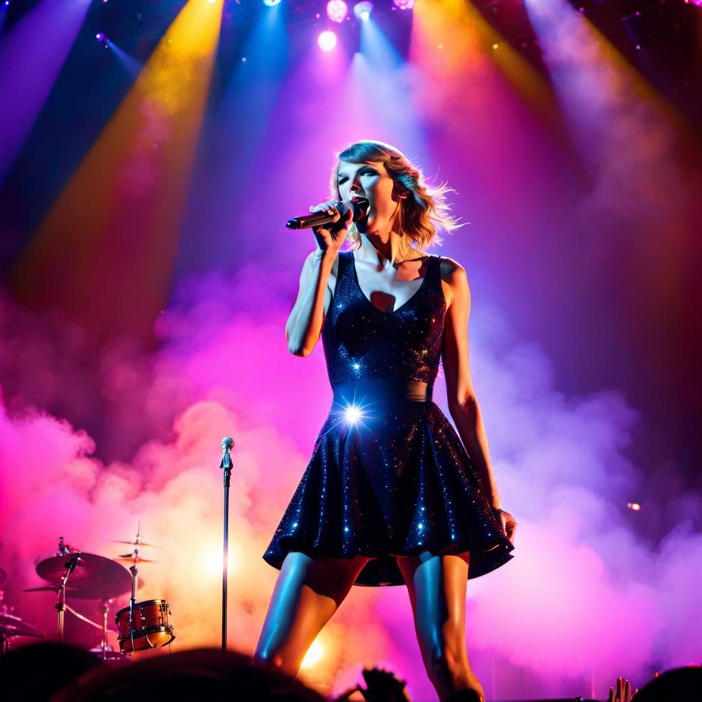 Singer on Stage: Dramatic Concert Lighting and Glitter