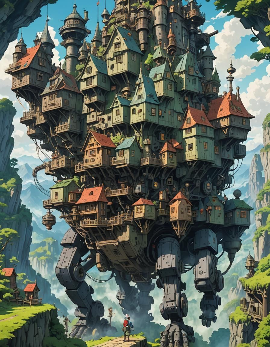 Mechanical Walking Village Inspired by Studio Ghibli