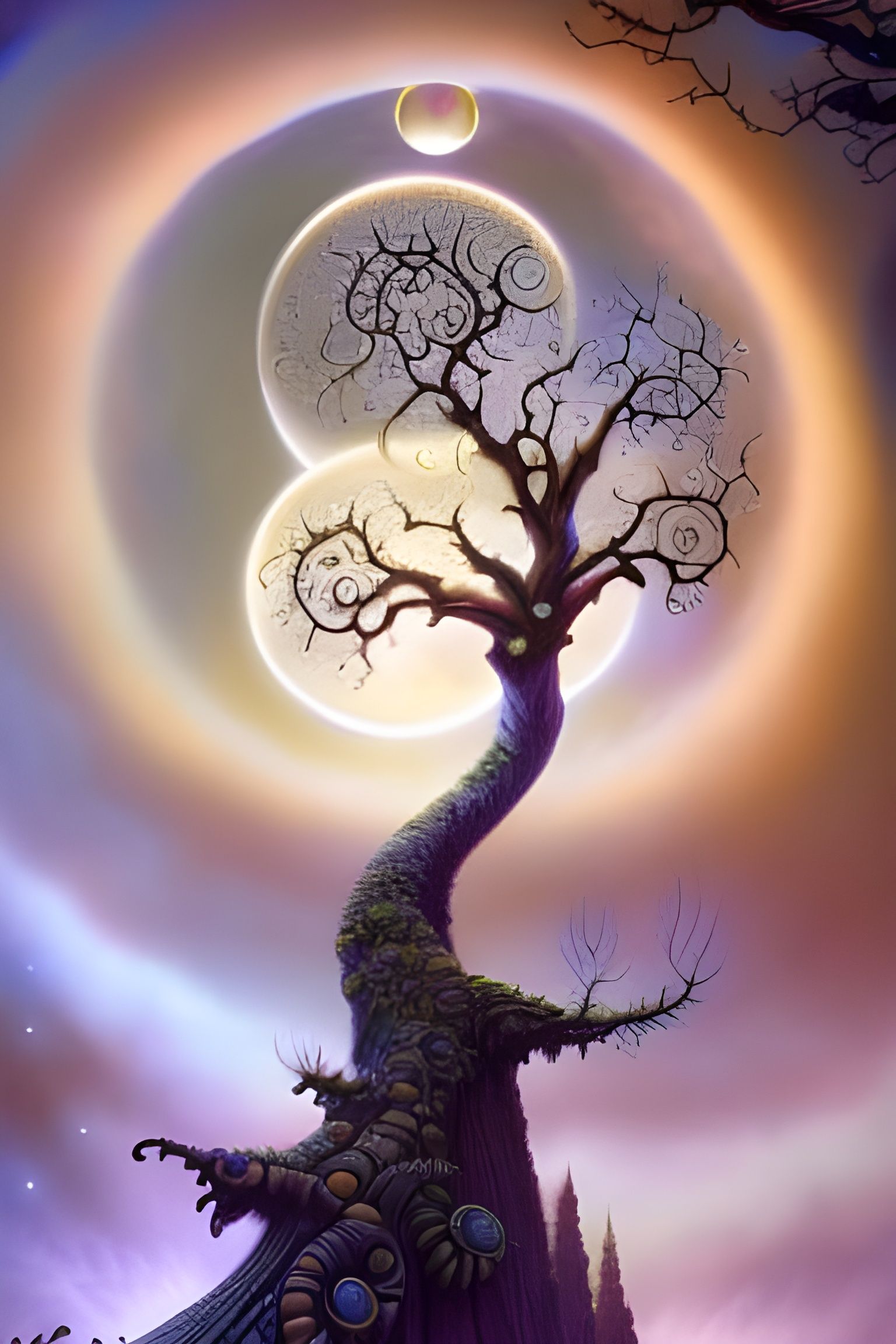 Lunar Fractal Tree in Digital Painting Style
