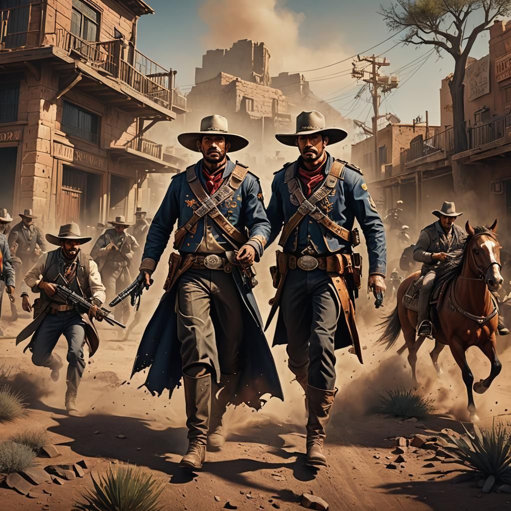 Tex-Mexican Marshal Pursuing Fugitive in Detailed Matte Pain...