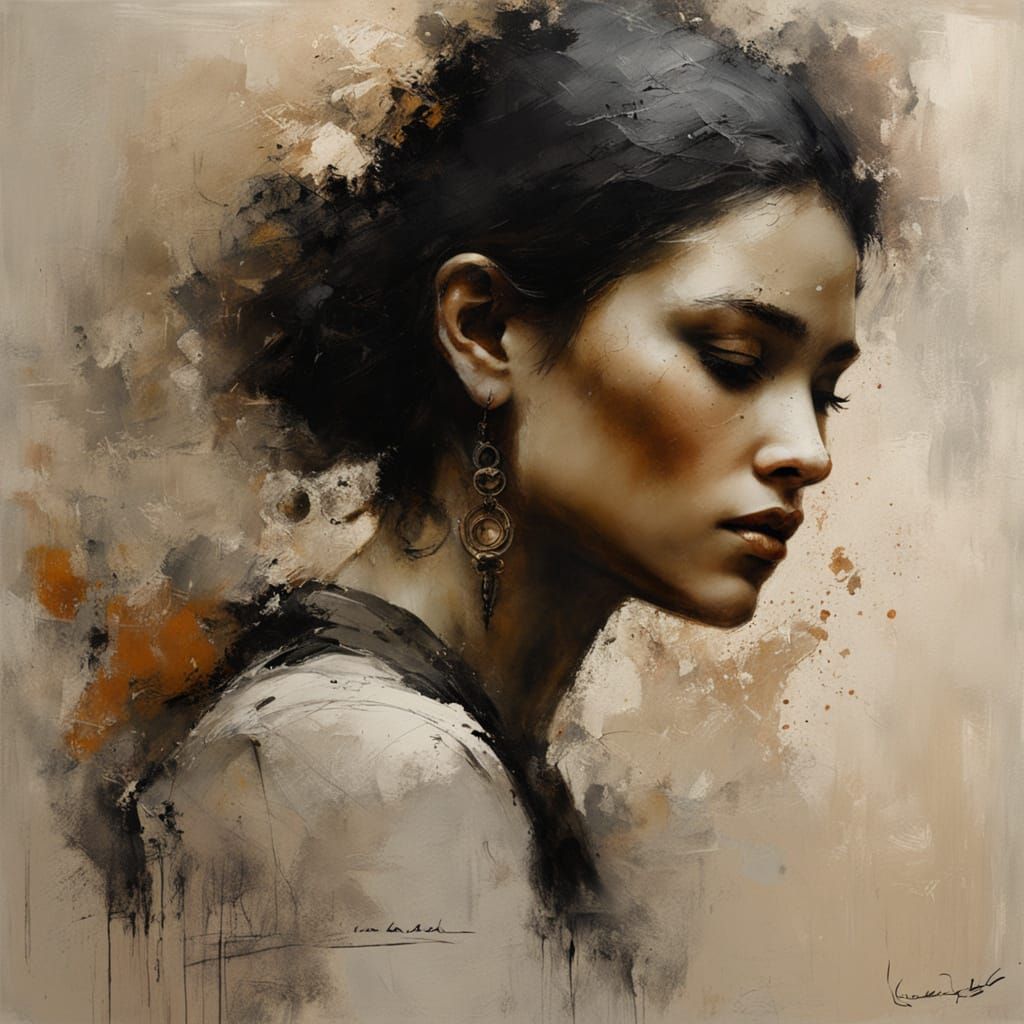 Ethereal Matriarch Portrait in Warli-Inspired Oil Painting S...