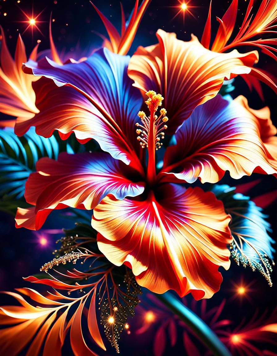 Beautiful Hibiscus Flower with Forest Background in Fantasy ...