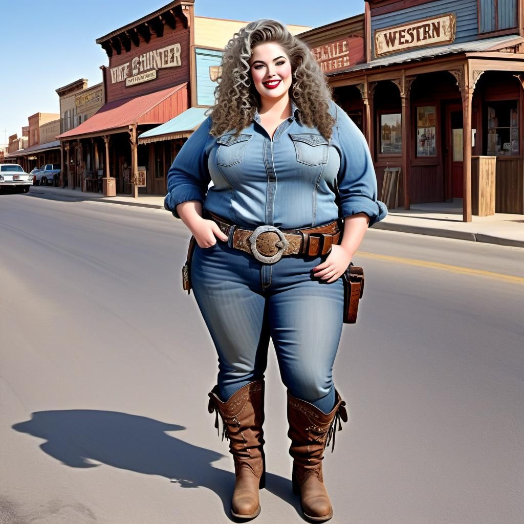 Obese Western Gunslinger in Elaborate Town