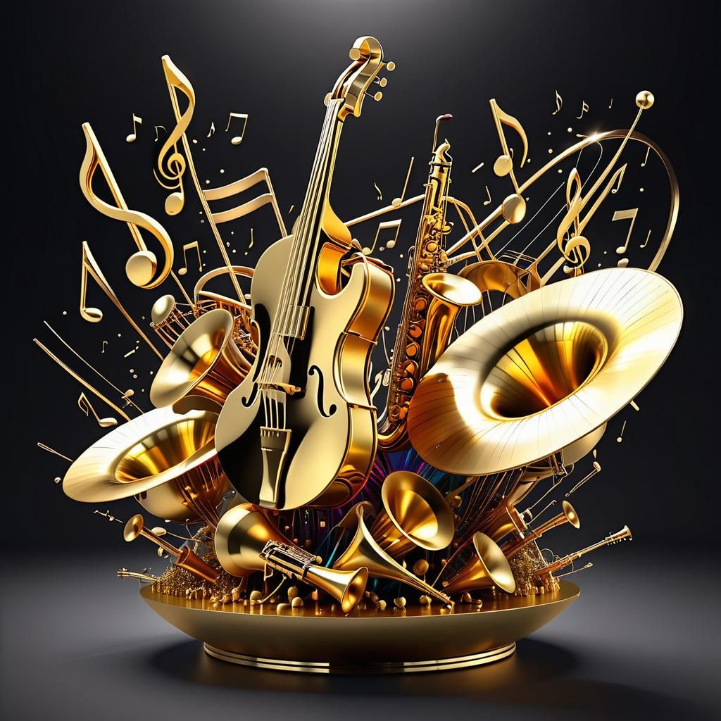 Vibrant 3D Golden Music Explosion