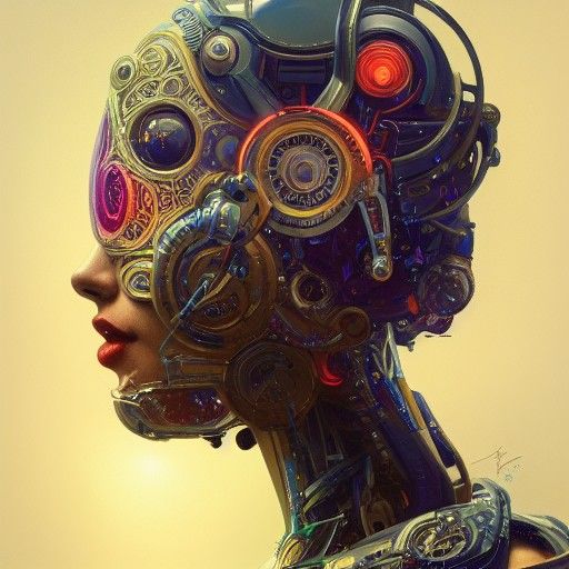 Psychedelic Robot Portrait in Hyperdetailed Style