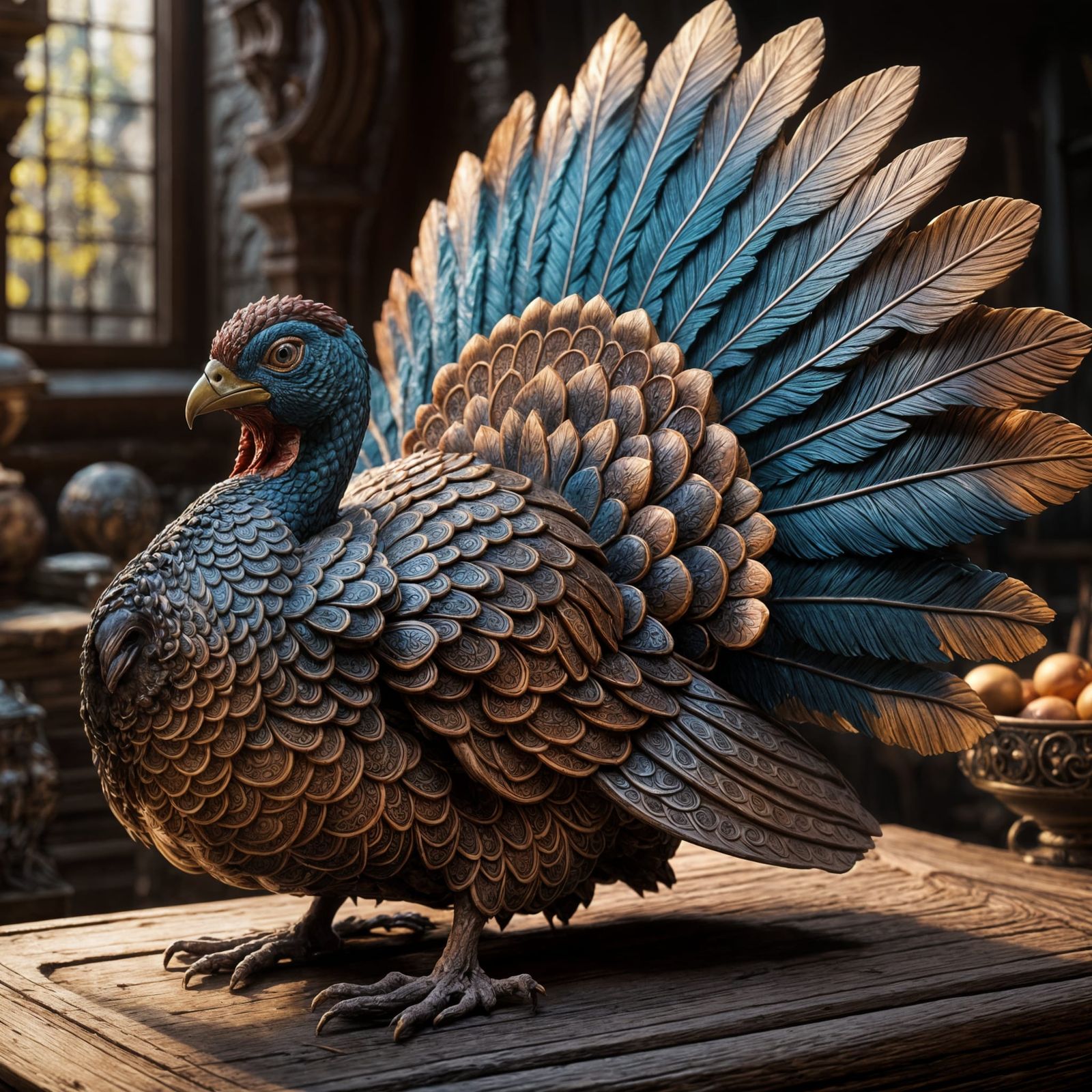 Detailed Carved Wooden Turkey Matte Painting