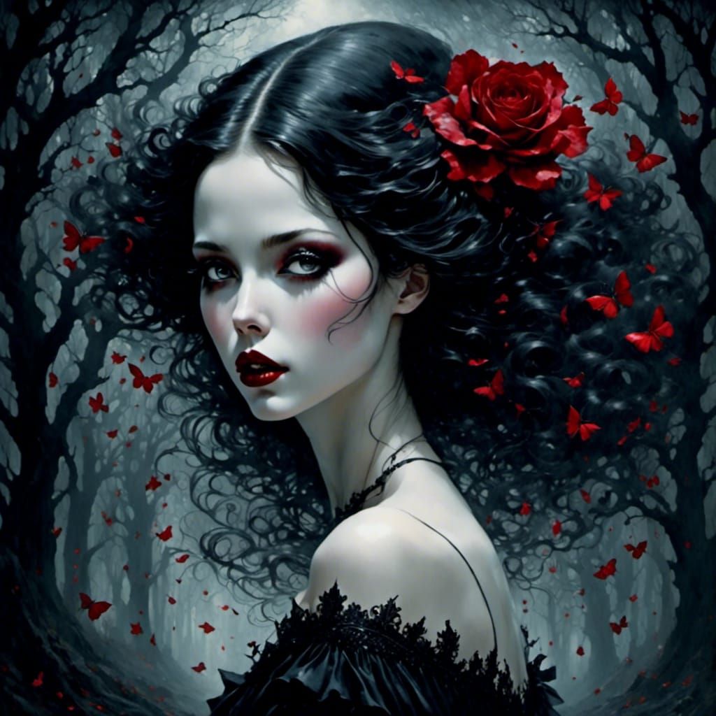 Ghostly Gothic Beauty on a Misty Road