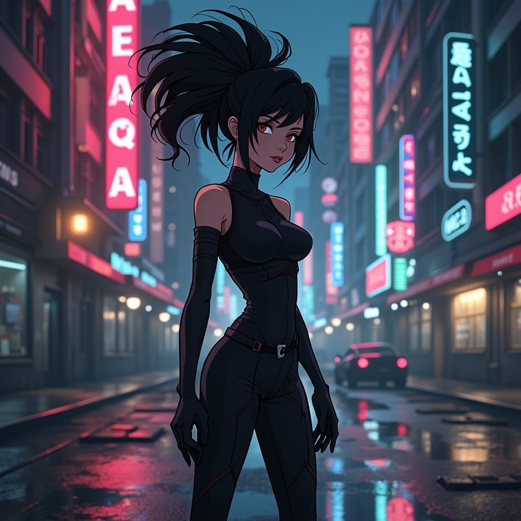 Aeon Flux in Futuristic Dystopian Cityscape