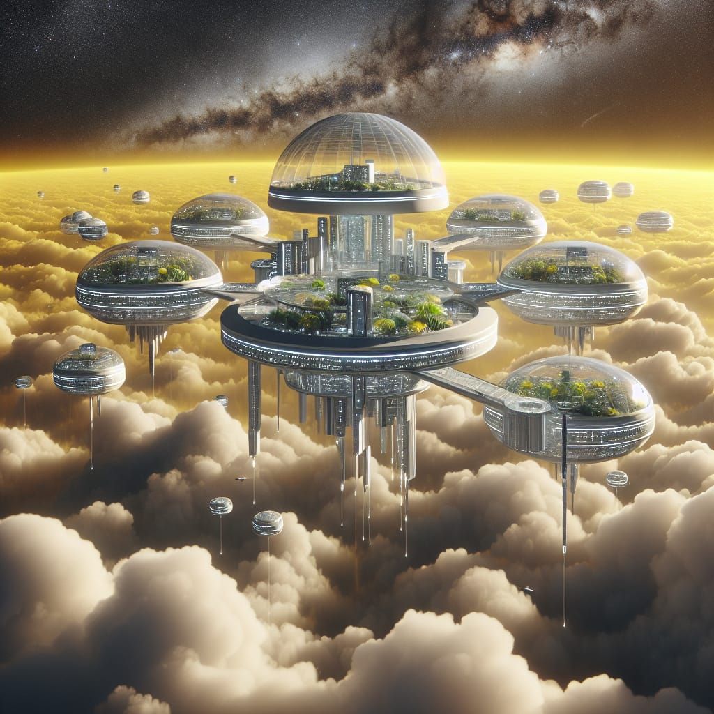 Futuristic Floating City Above Venus's Clouds
