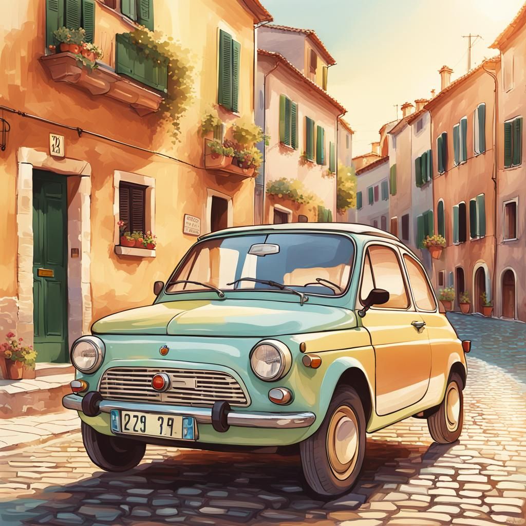 Retro Italian Car Illustration in Pastel Colors