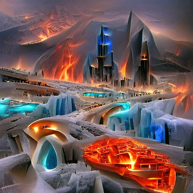 Futuristic City of Fire and Ice Digital Rendering