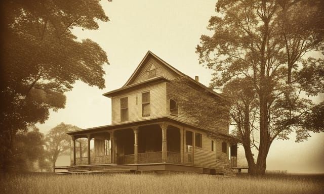 Kansas Farmhouse, 1910 Sepia Photo, Digital Illustration