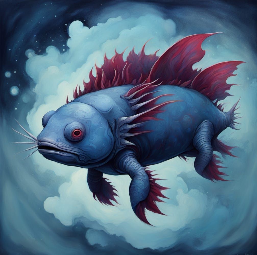 Abstract Surrealism Painting of a Haze Axolotl