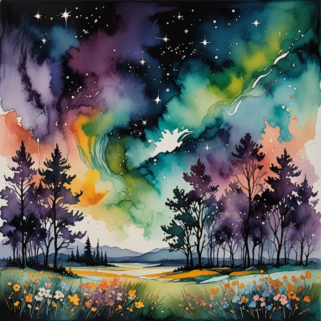 Ethereal Night Sky with Vibrant Aurora Borealis