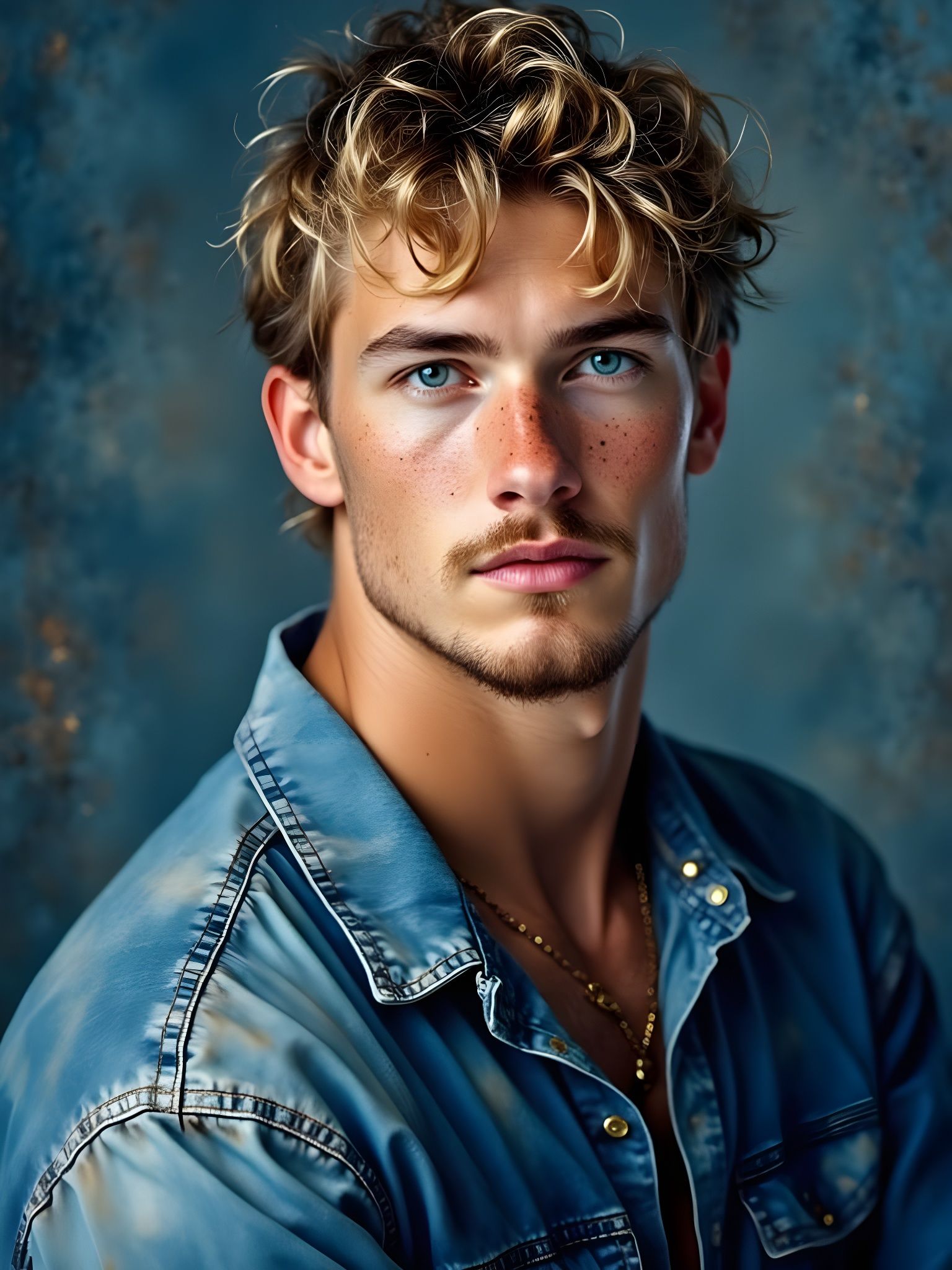 Detailed Portrait of Blond Man with Blue Eyes