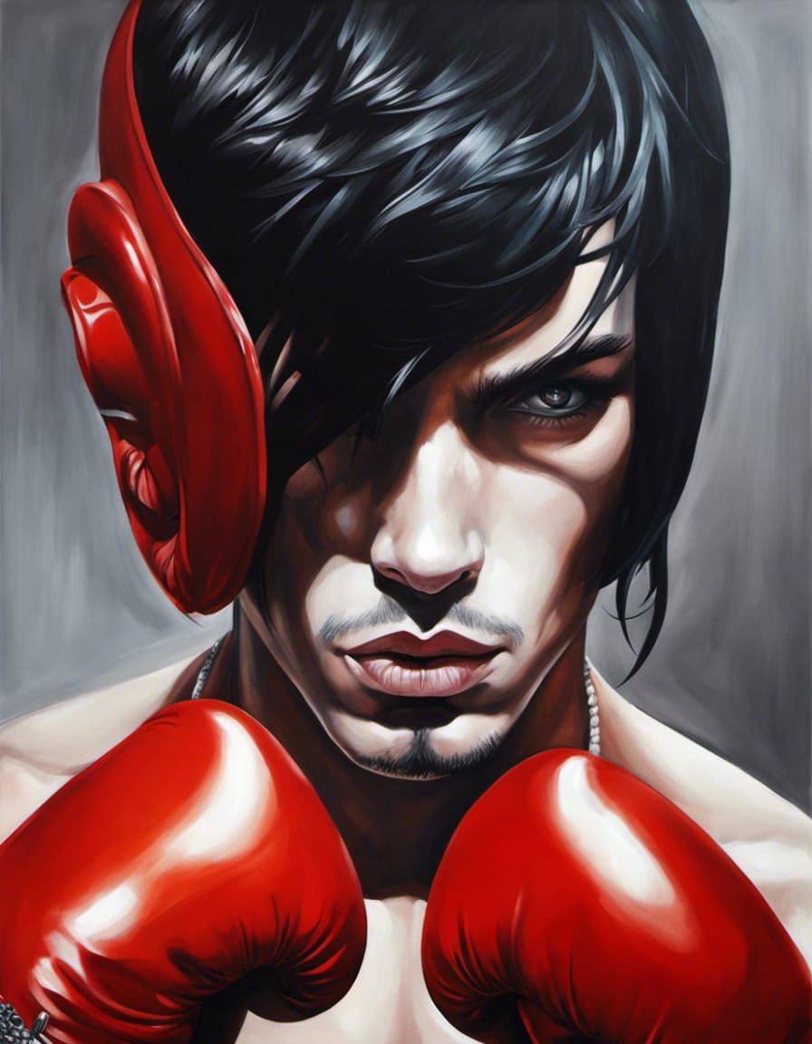 Boxing King with Scarlet Hair: Digital Acrylic Painting