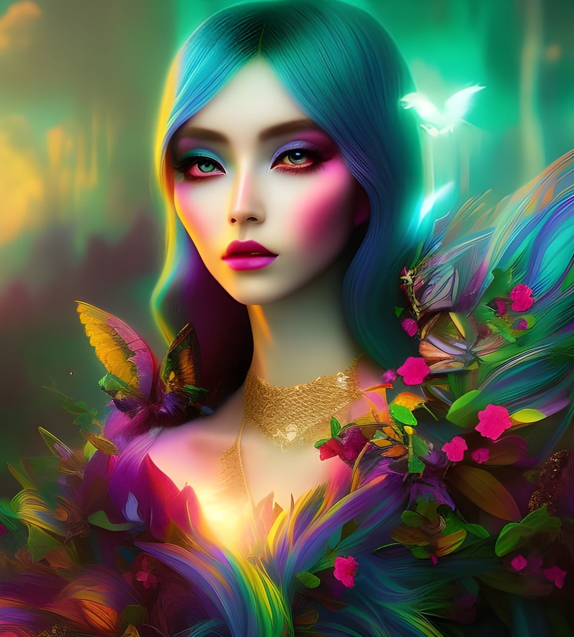 Psychedelic Spectral Girl in Fantasy Landscape