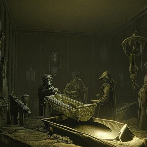 Medieval Plague Morgue in Dark Horror Style