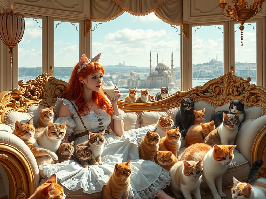 Feline Goddess in Whimsical Baroque Splendor