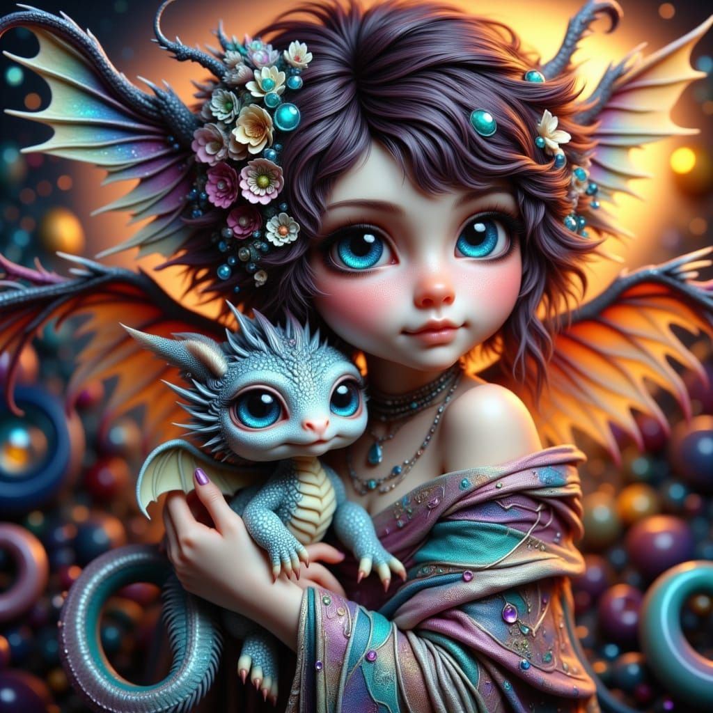 Kimono Woman with Dragon in Dreamlike Style