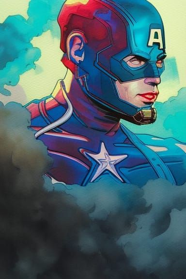 Captain America Comic Book Cover in Synthwave Style