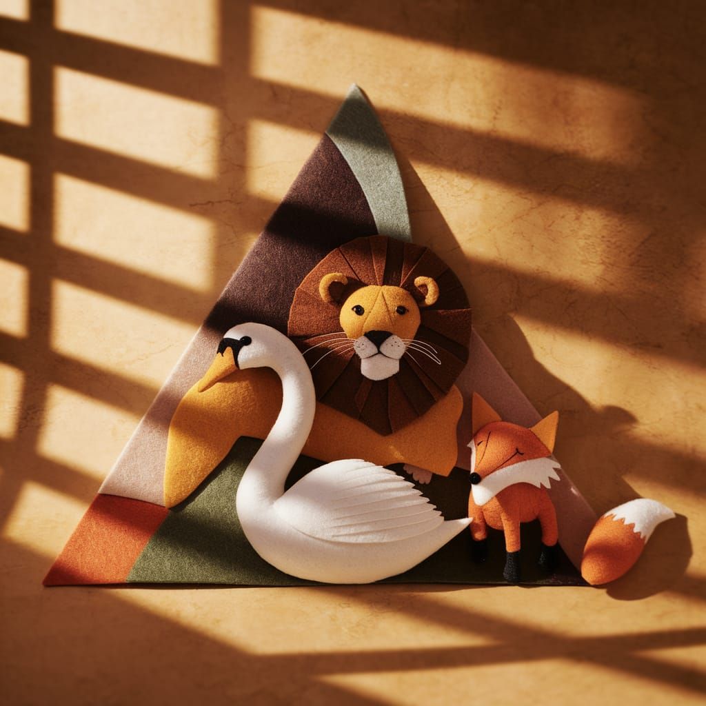 Felt Wildlife Assemblage in Dreamlike Style