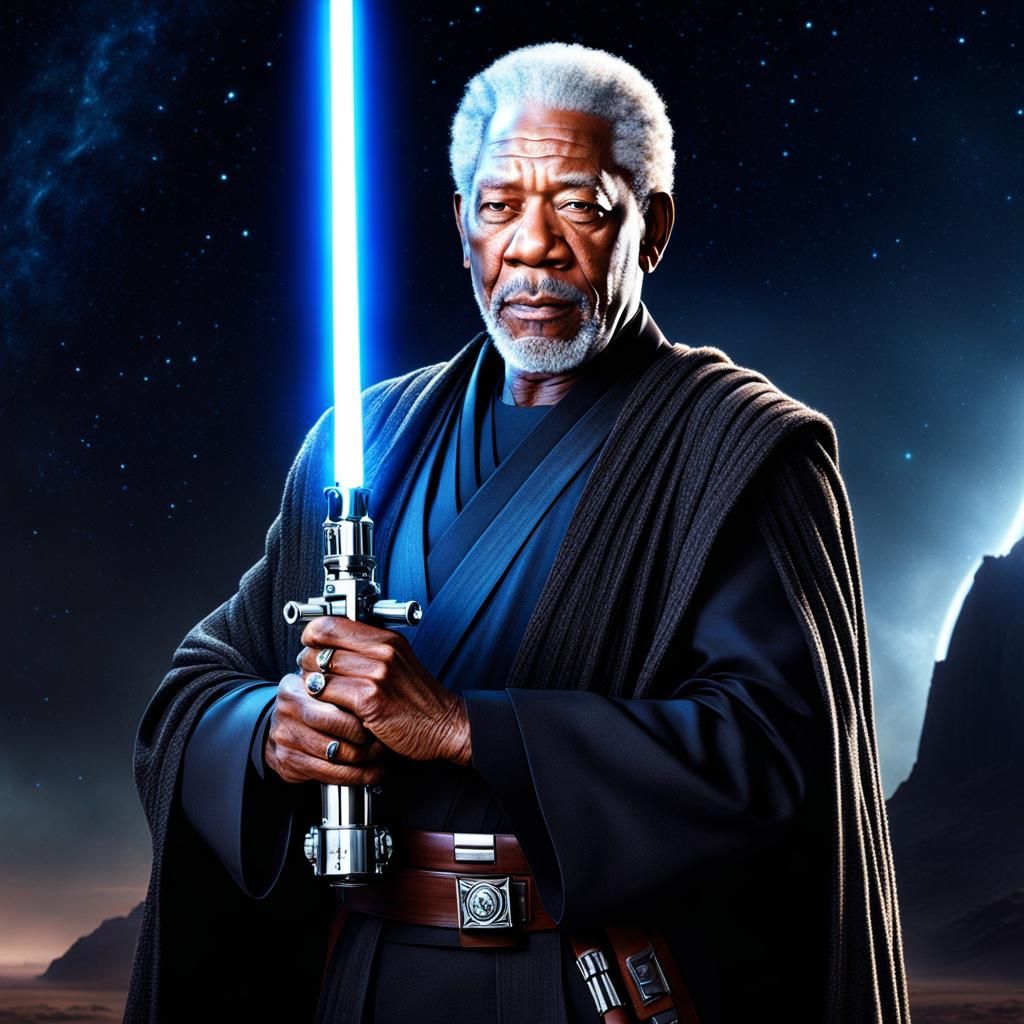 Morgan Freeman as Jedi Knight with Lightsaber