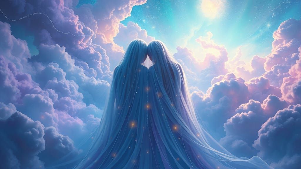 Ethereal Astral Encounter in Vibrant Mythic Landscape